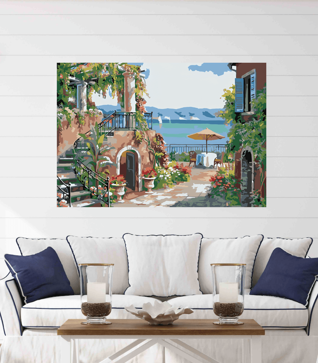 Colectie pictura pe numere: Setul include vopsele numerotate, 3 pensule, panza numerotata, agatatoare, imagine de control si pachet pentru impachetat. Optional, poate avea sasiu pentru inramare.