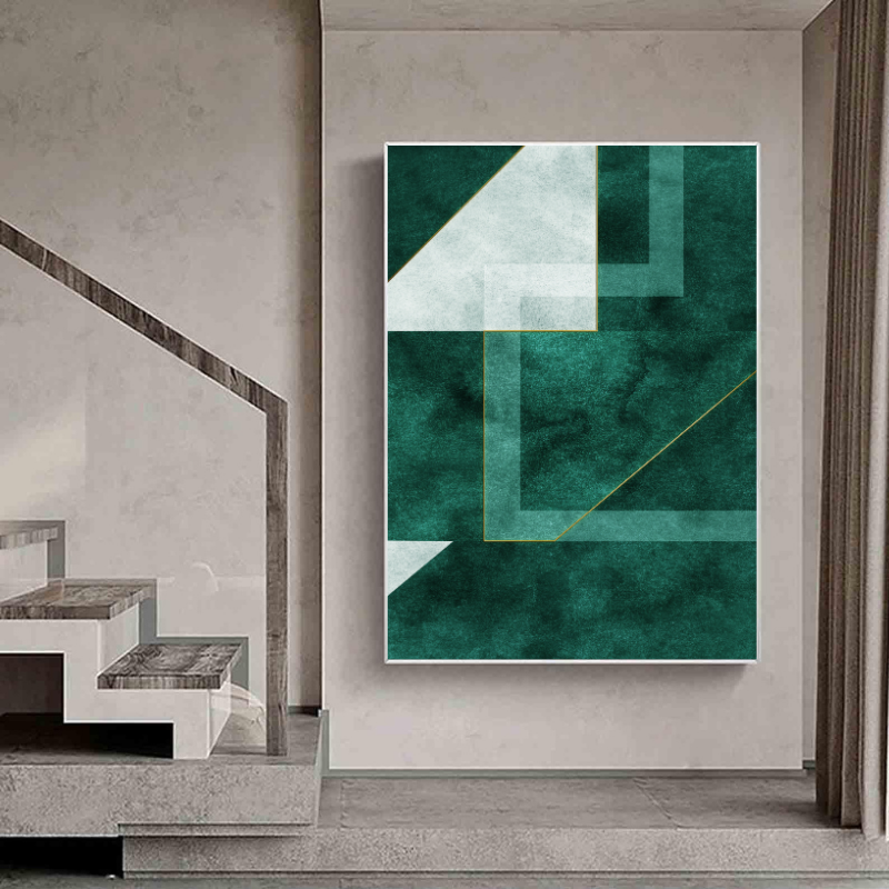 Peinture sur toile – Lignes géométriques vertes modernes