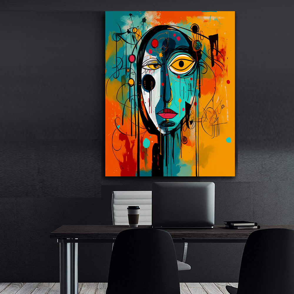 Peinture sur toile - Portrait abstrait multicolore