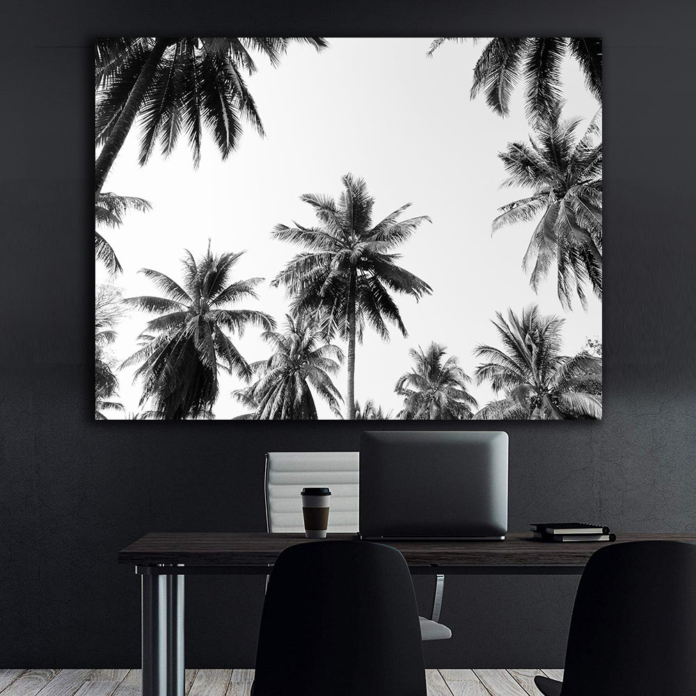 Peinture sur toile - Palmiers en noir et blanc