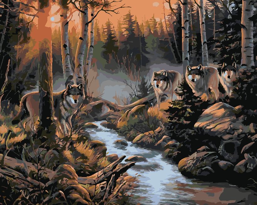 Peinture par numéros - Loups dans la forêt 4166
