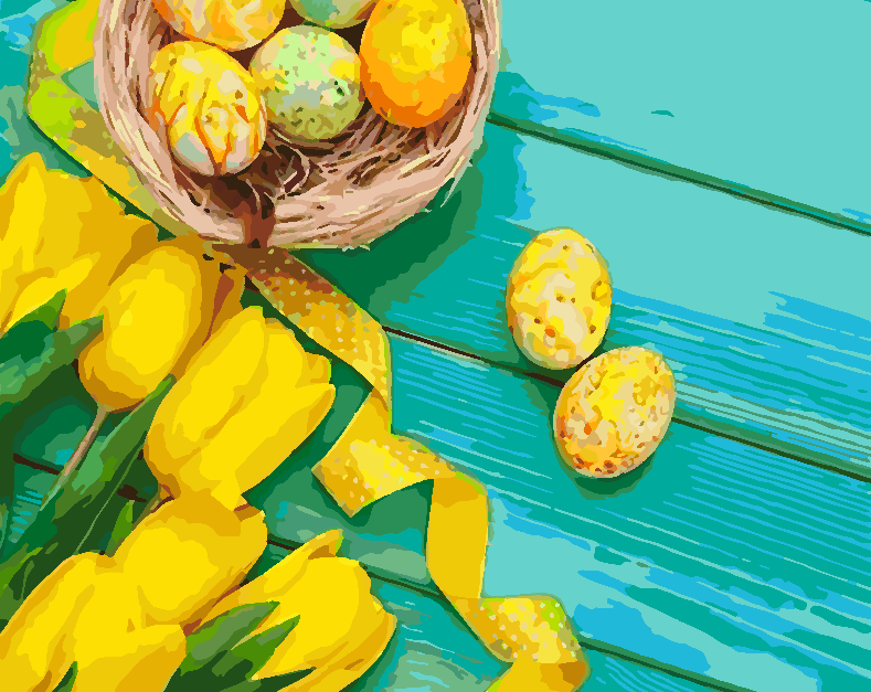 Peinture par numéros - Tulipes jaunes et œufs de Pâques 4238
