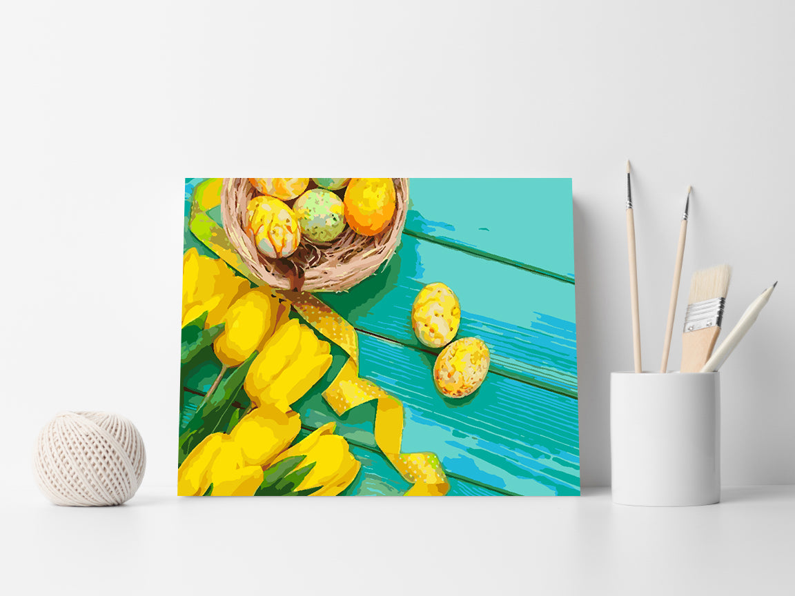 Peinture par numéros - Tulipes jaunes et œufs de Pâques 4238