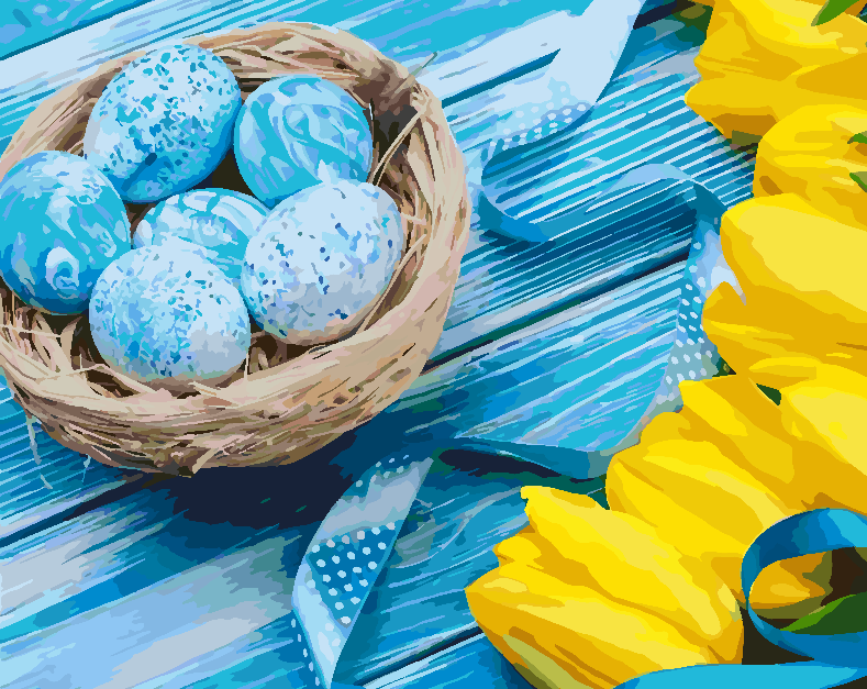 Peinture par numéros - Tulipes jaunes et œufs de Pâques 4239