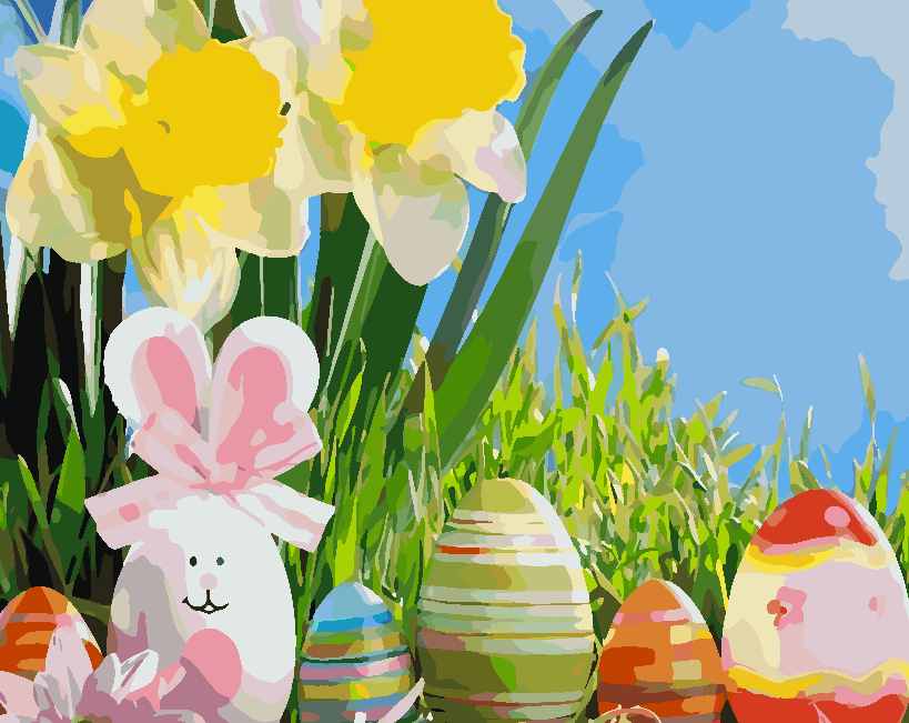 Peinture par numéros - Lapin avec oeufs de Pâques 4253