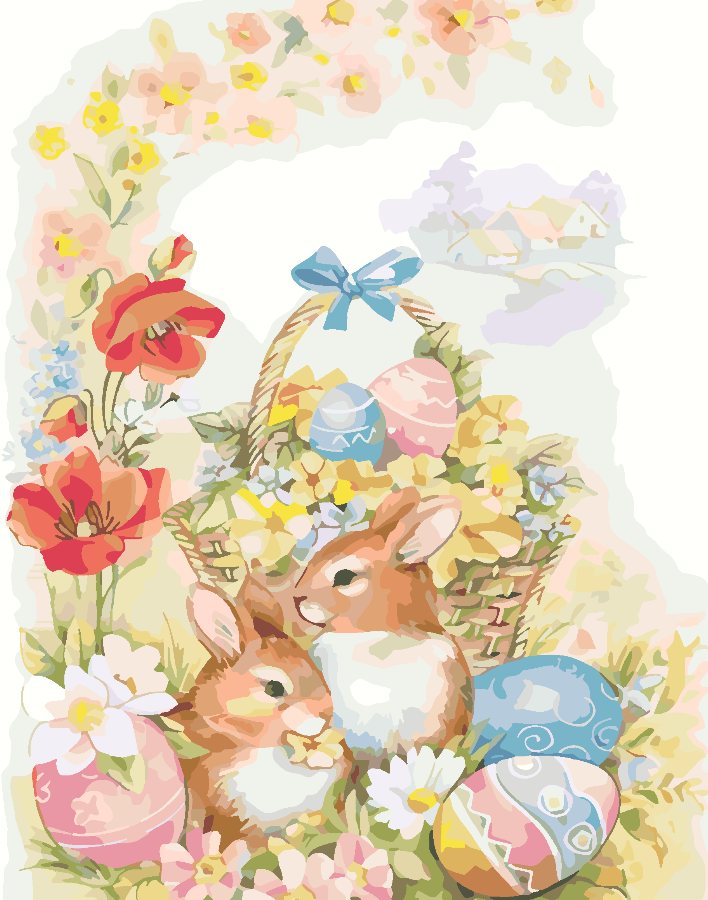 Malen nach Zahlen - Hasen mit Ostereiern 4312