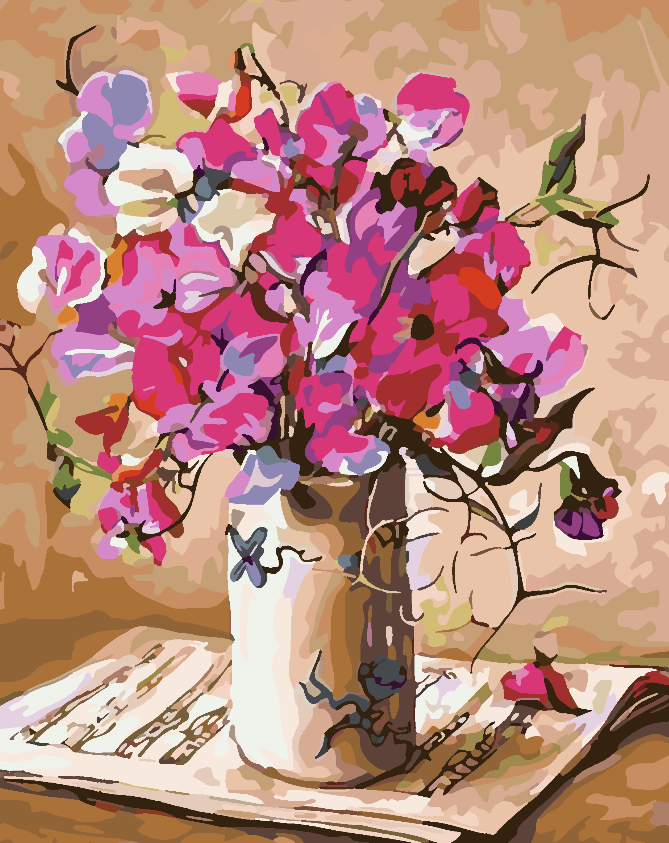 Peinture par numéros - Fleurs roses dans un vase 4375