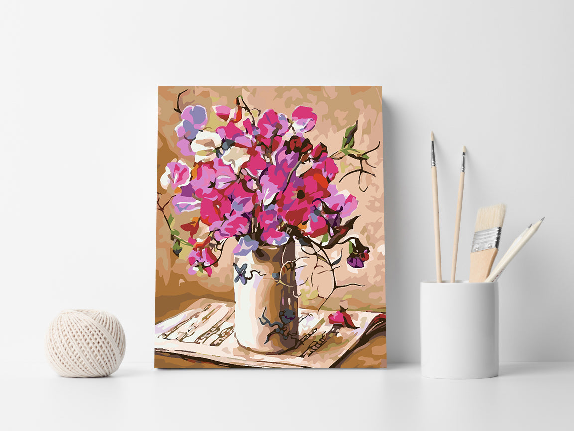 Peinture par numéros - Fleurs roses dans un vase 4375