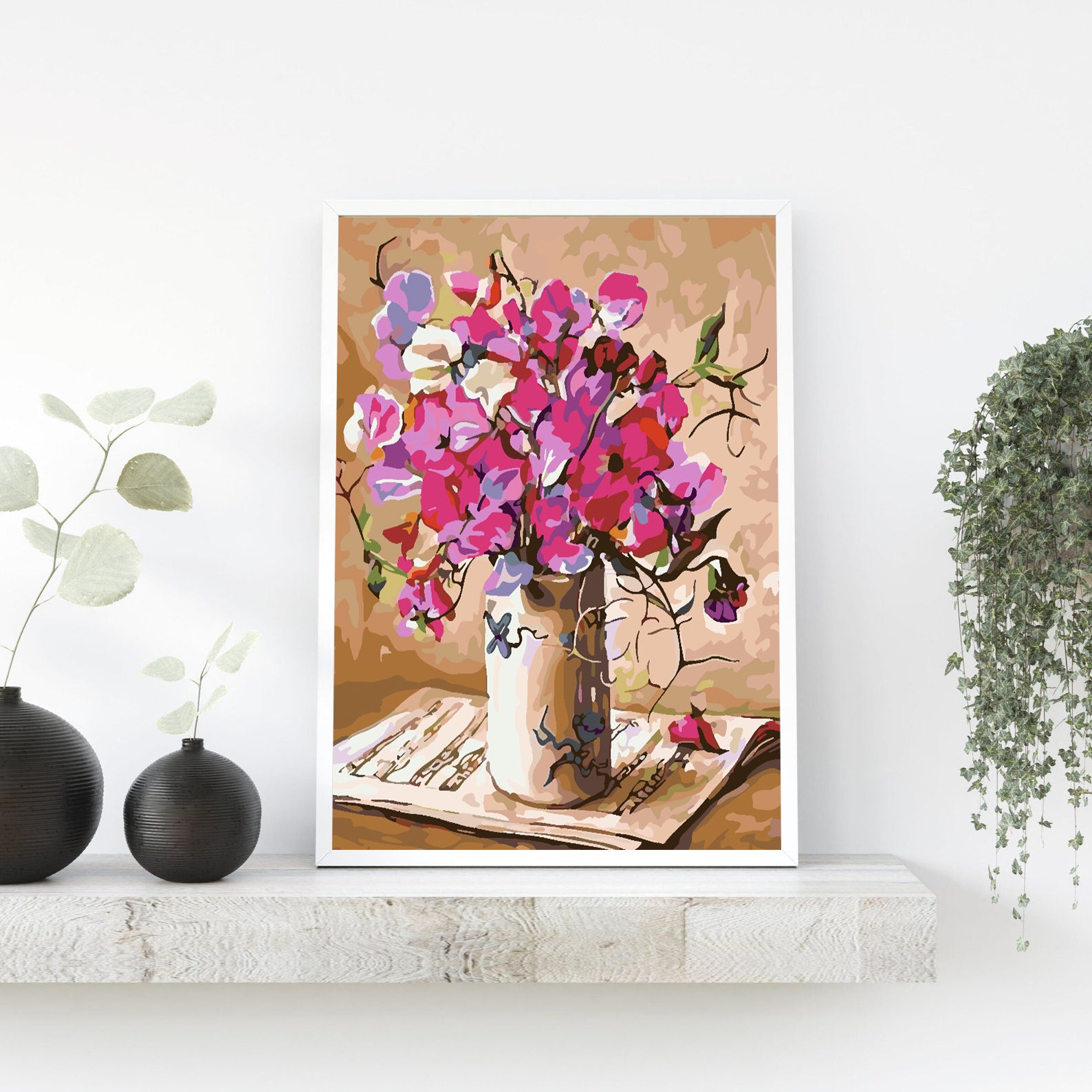 Peinture par numéros - Fleurs roses dans un vase 4375