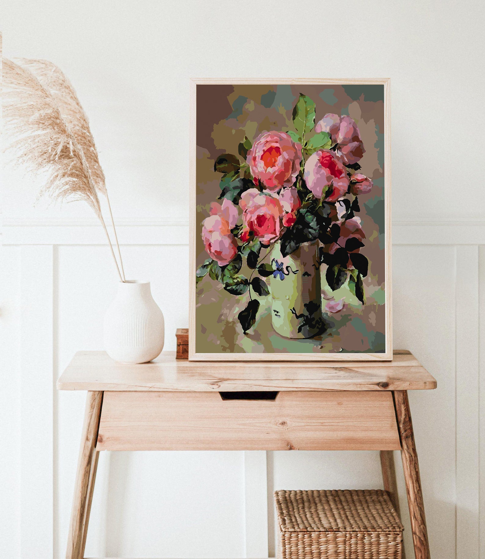 Pictura pe numere - Flori Roz în Vază 4391