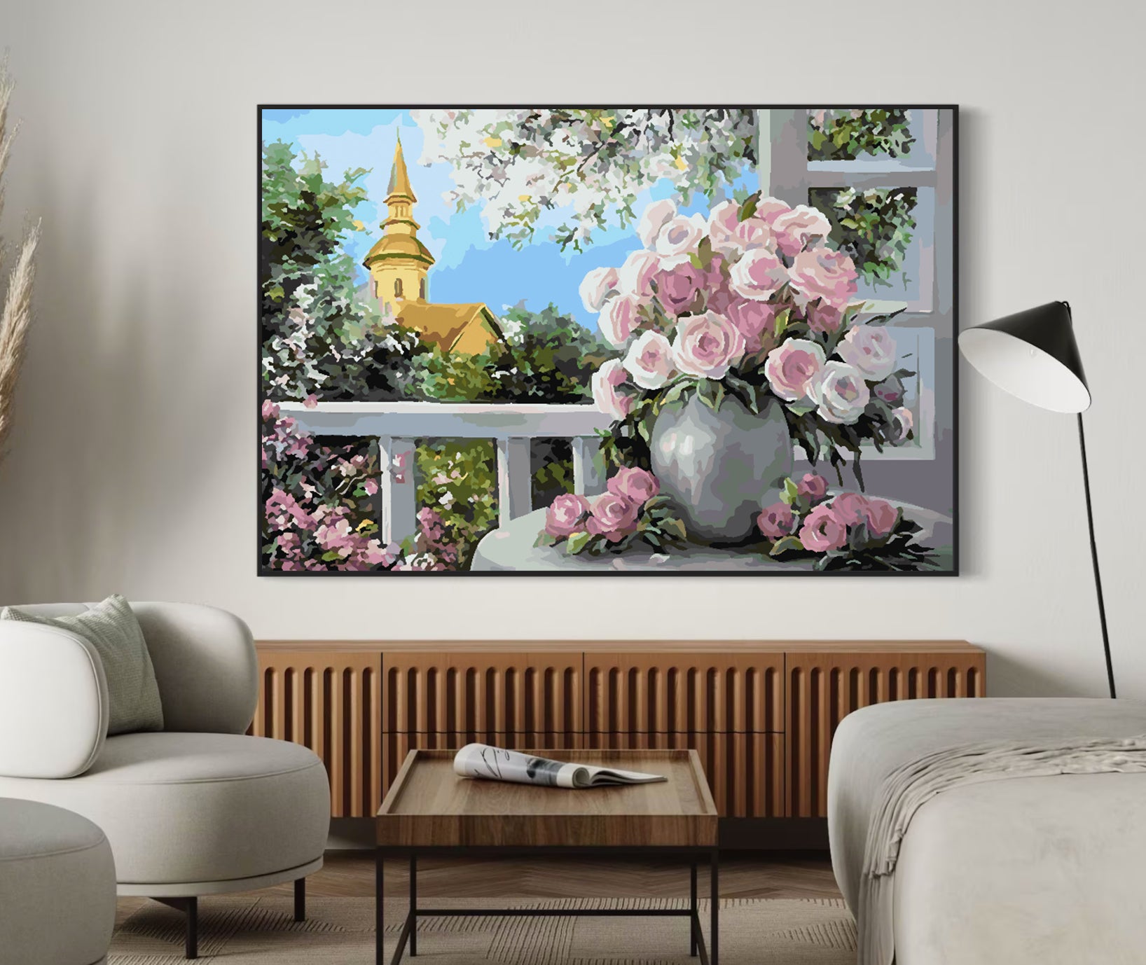 Malen nach Zahlen - Rosa Rosen in Vase 4397