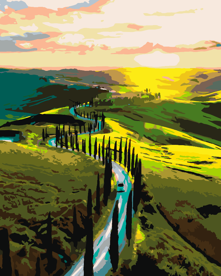 Malen nach Zahlen - Landschaftsstraße mit Bäumen 4415