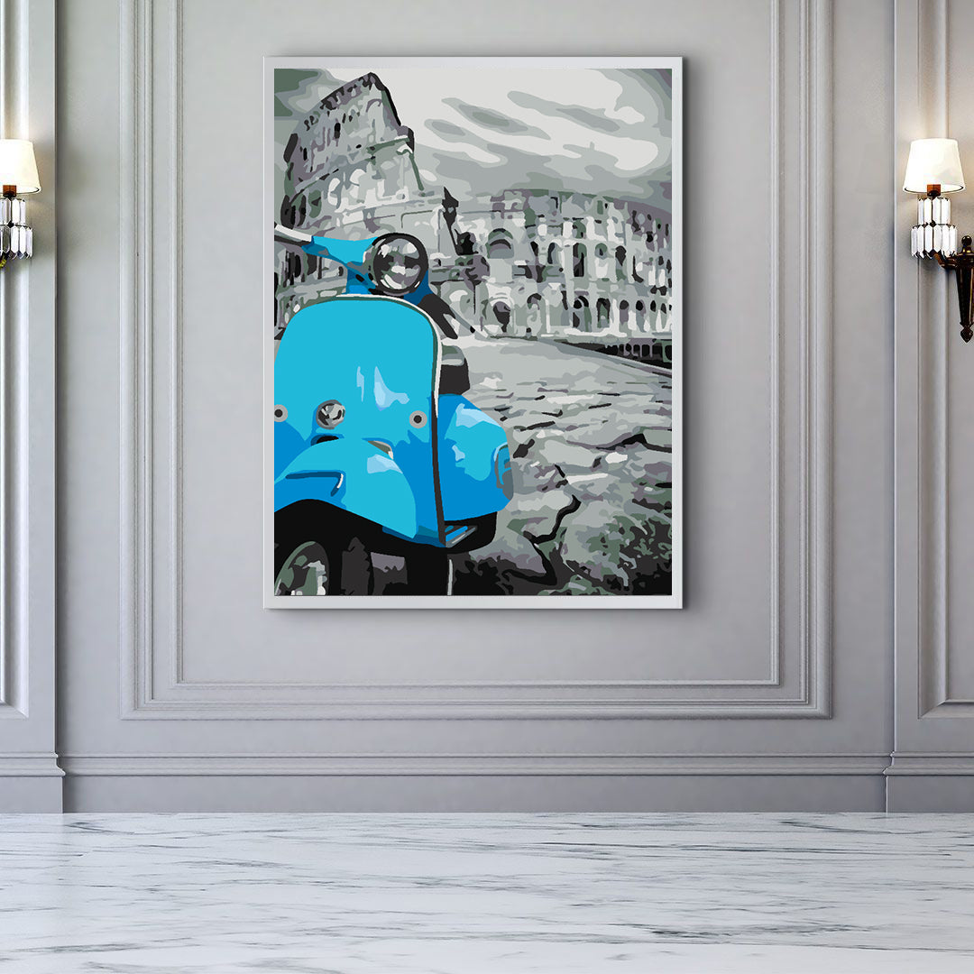 Malen nach Zahlen - Blaues Motorrad in Rom 4506