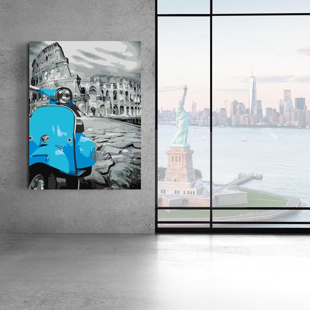 Malen nach Zahlen - Blaues Motorrad in Rom 4506