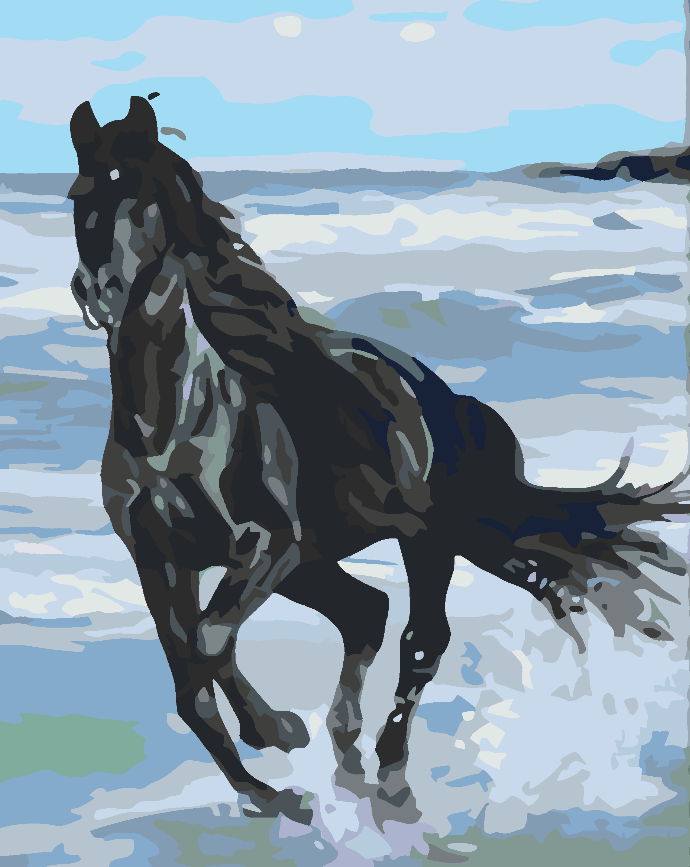 Peinture par numéros - Cheval noir sur la plage 4561