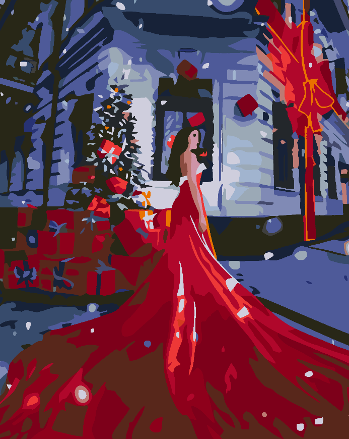 Peinture par numéros - Femme en robe rouge 4590