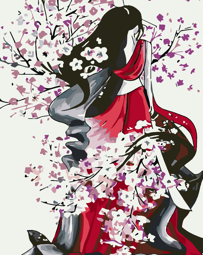 Peinture par numéros - Fille aux pétales de Sakura 4619