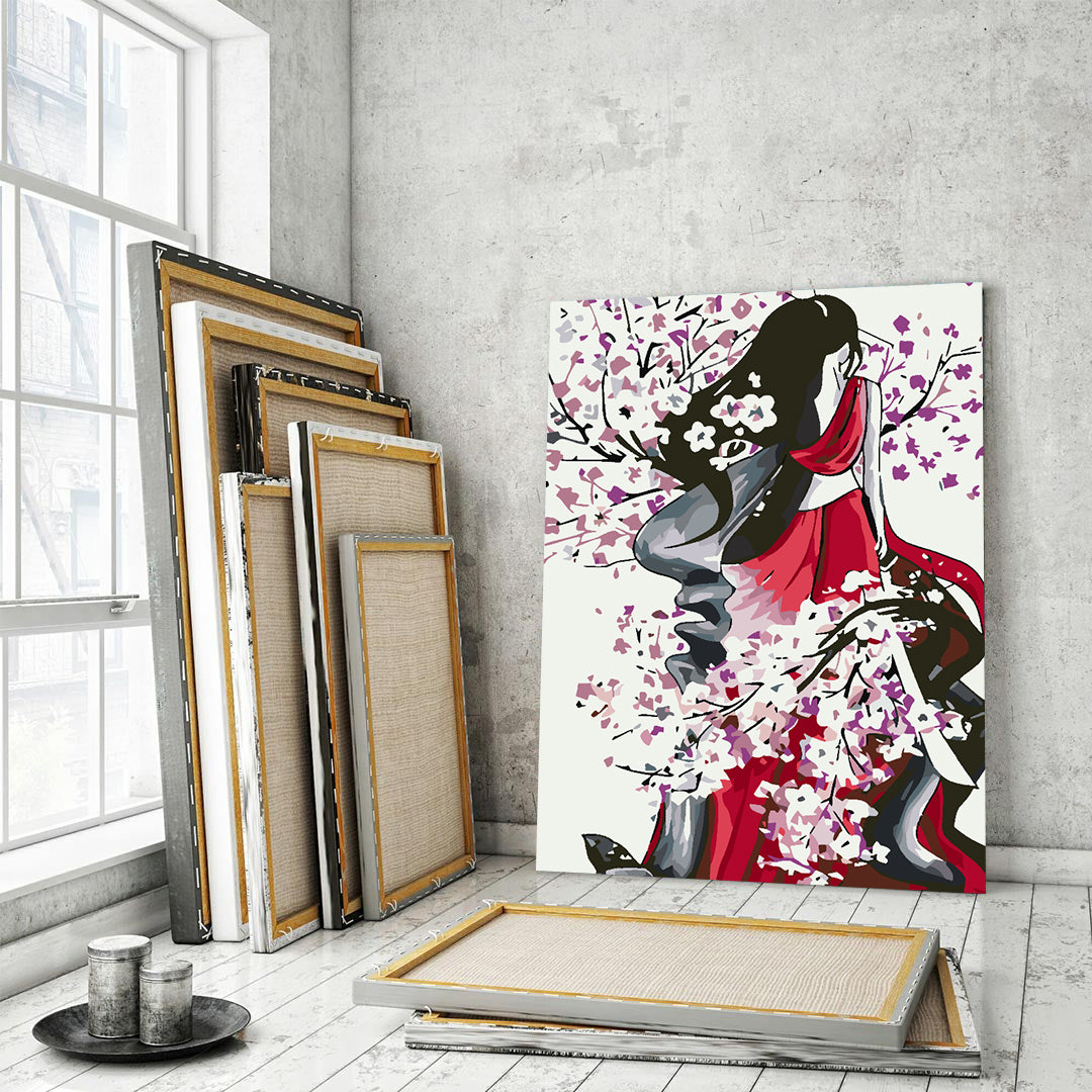 Peinture par numéros - Fille aux pétales de Sakura 4619