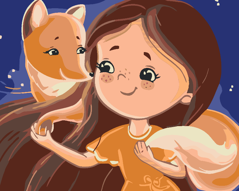 Peinture par numéros - Petite fille avec renard 4642
