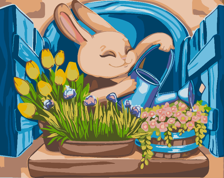 Peinture par numéros - Lapin avec fleurs 4646