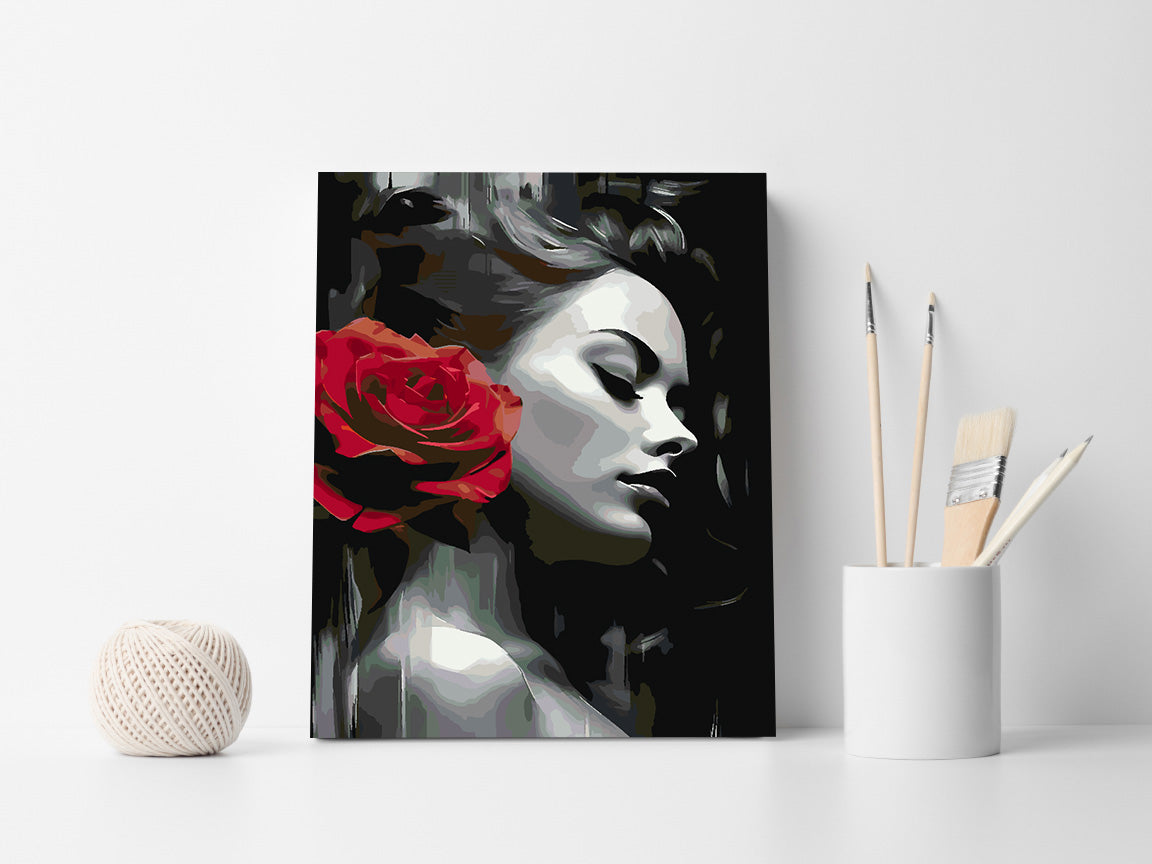 Peinture par numéros - Femme et rose rouge 4668