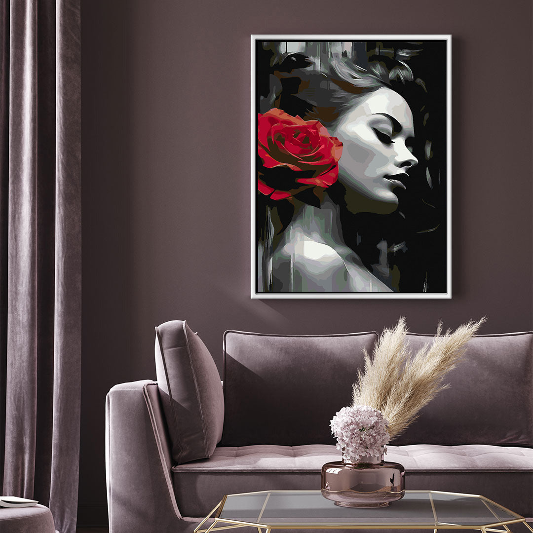 Peinture par numéros - Femme et rose rouge 4668