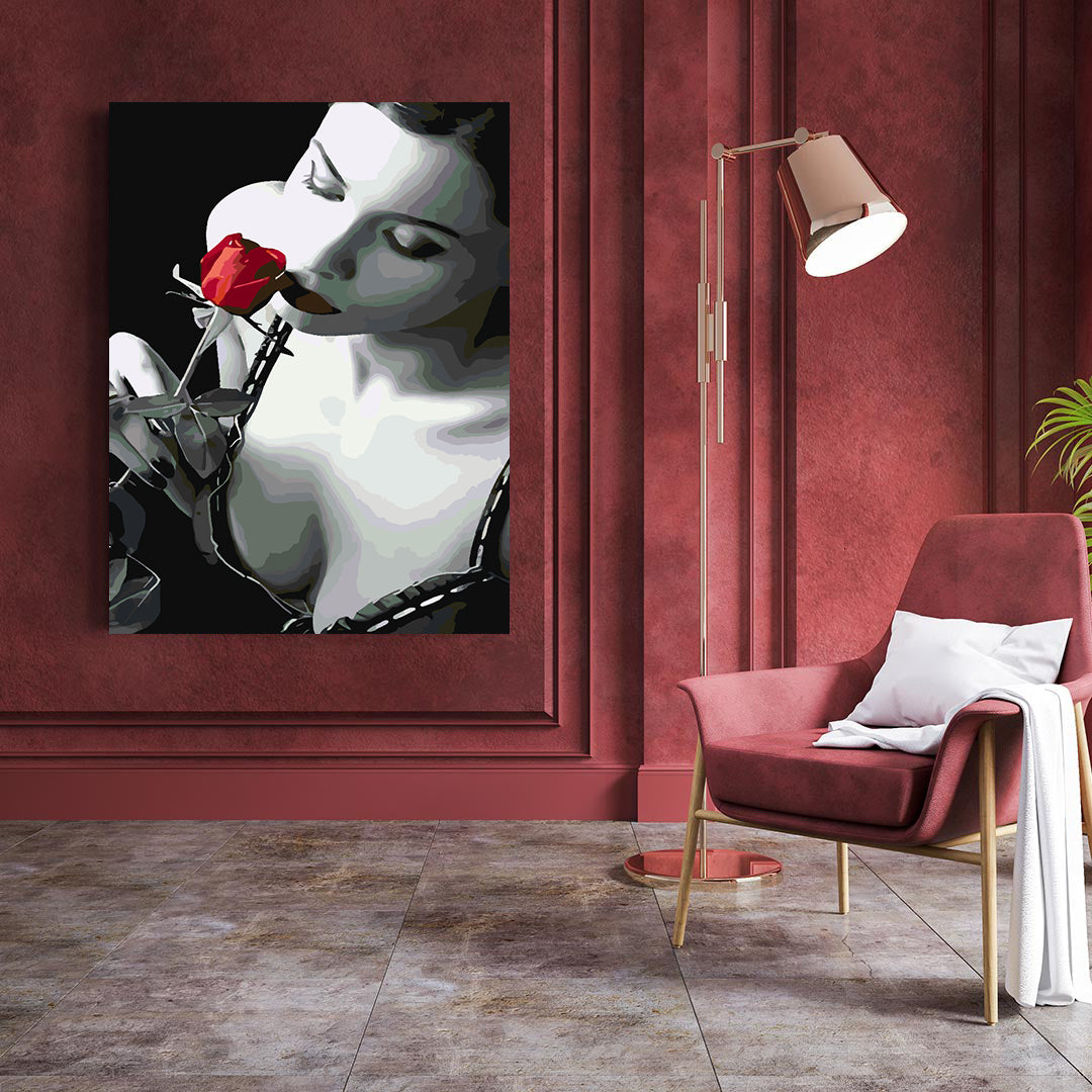 Peinture par numéros - Femme et rose rouge 4670