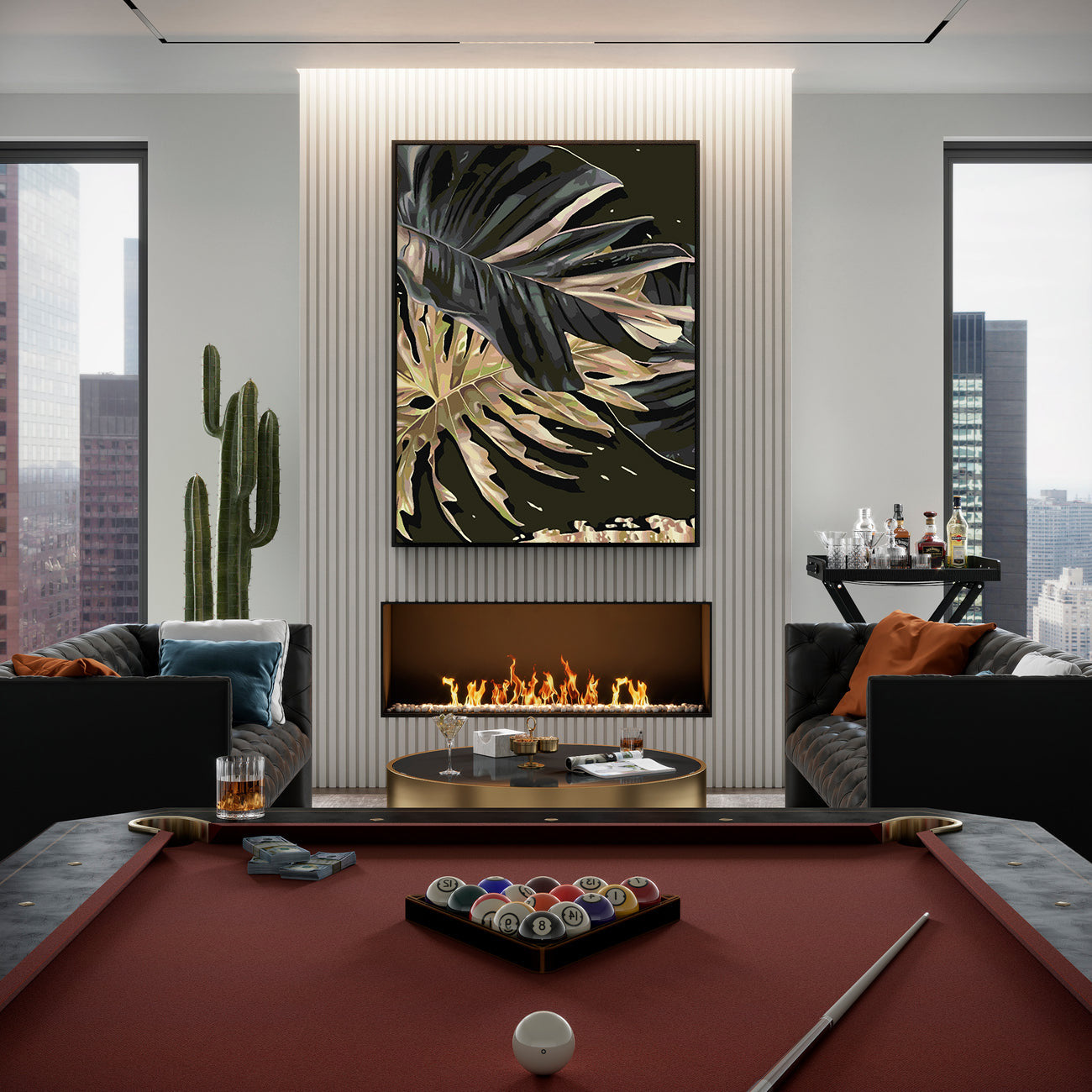 Pictura pe numere - Frunze Negru Auriu 4693