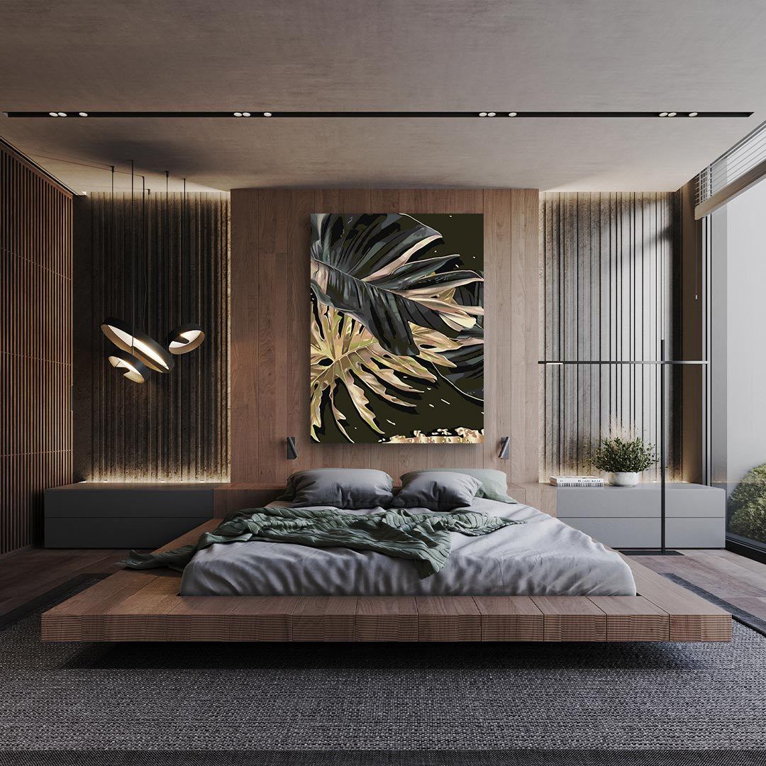 Pictura pe numere - Frunze Negru Auriu 4693