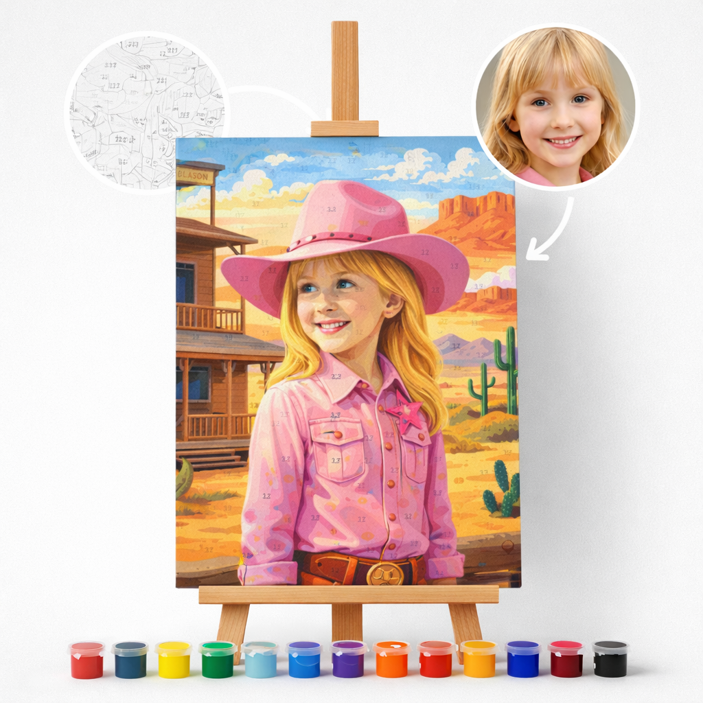 Pictura Personalizata pe Numere – Fetita Cowboy