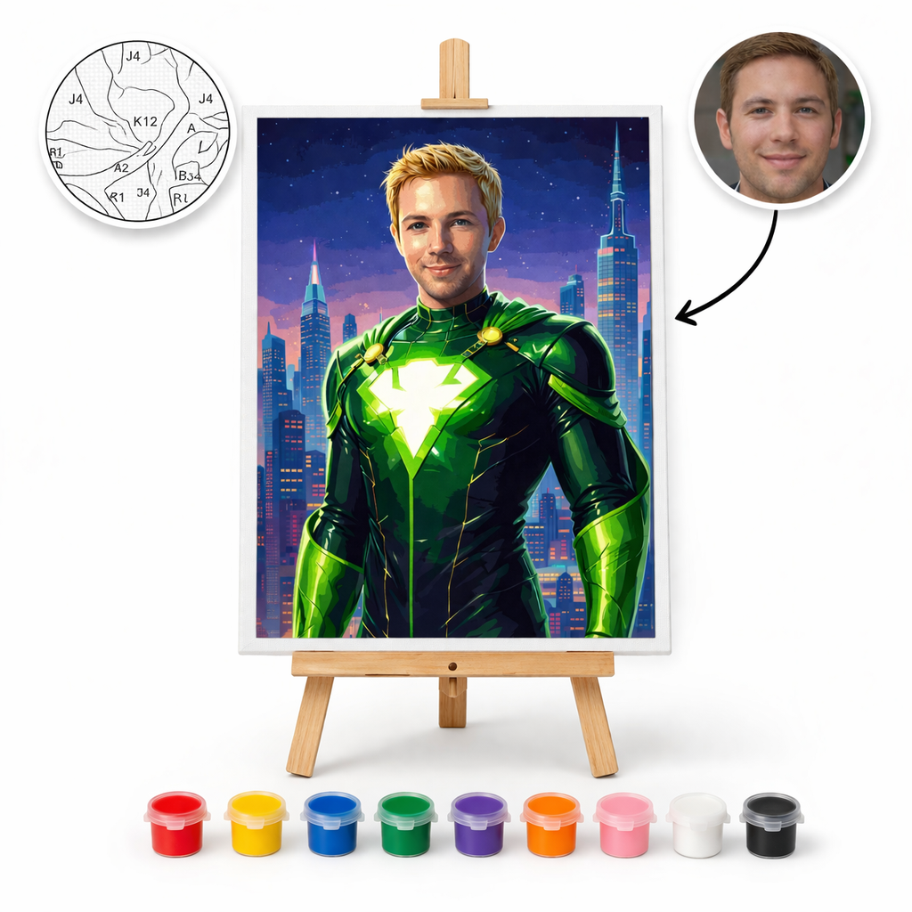 Pictura Personalizata pe Numere – Supereroul Verde