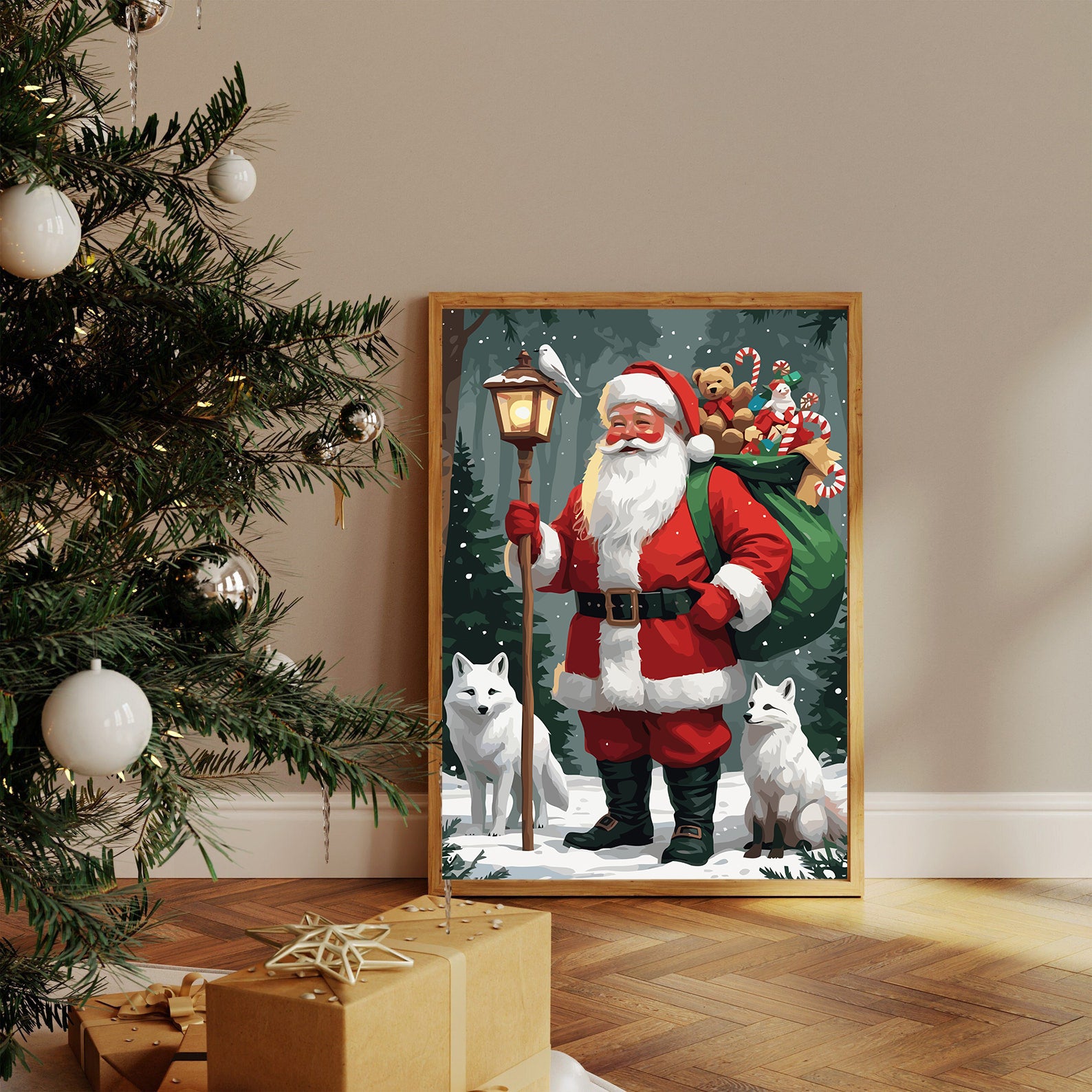 Set Pictură pe numere – Moș Crăciun Și Vulpițe 6187