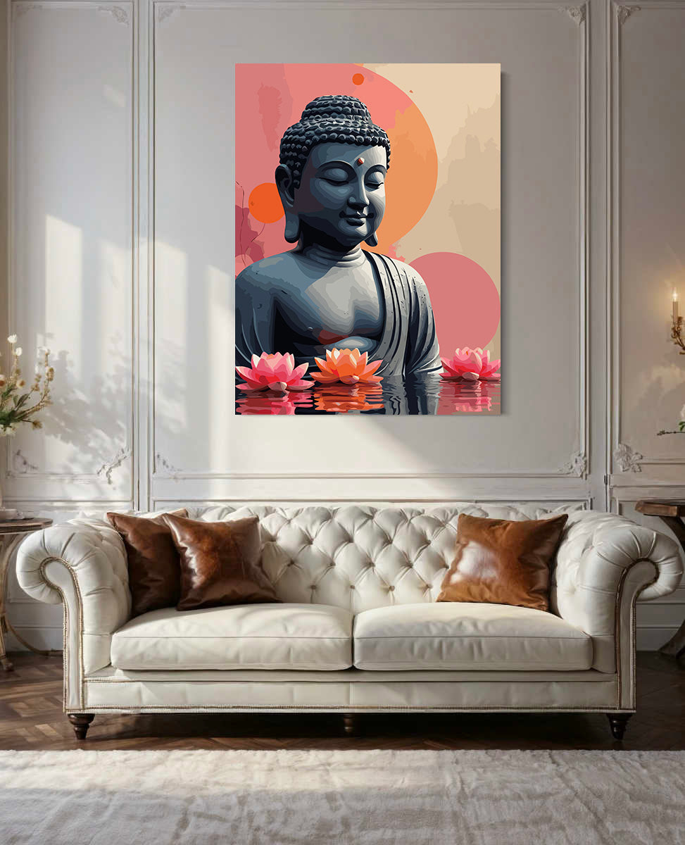 Set Pictură pe numere – Buddha Cu Flori De Lotus 6303
