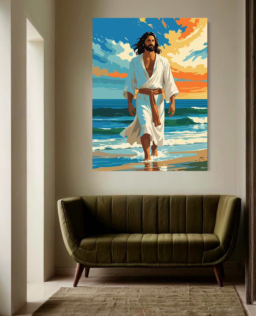 Set Pictură pe numere – Iisus Hristos Mergând Pe Plajă 6359