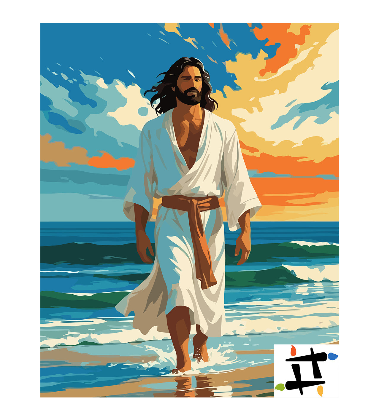 Set Pictură pe numere – Iisus Hristos Mergând Pe Plajă 6359