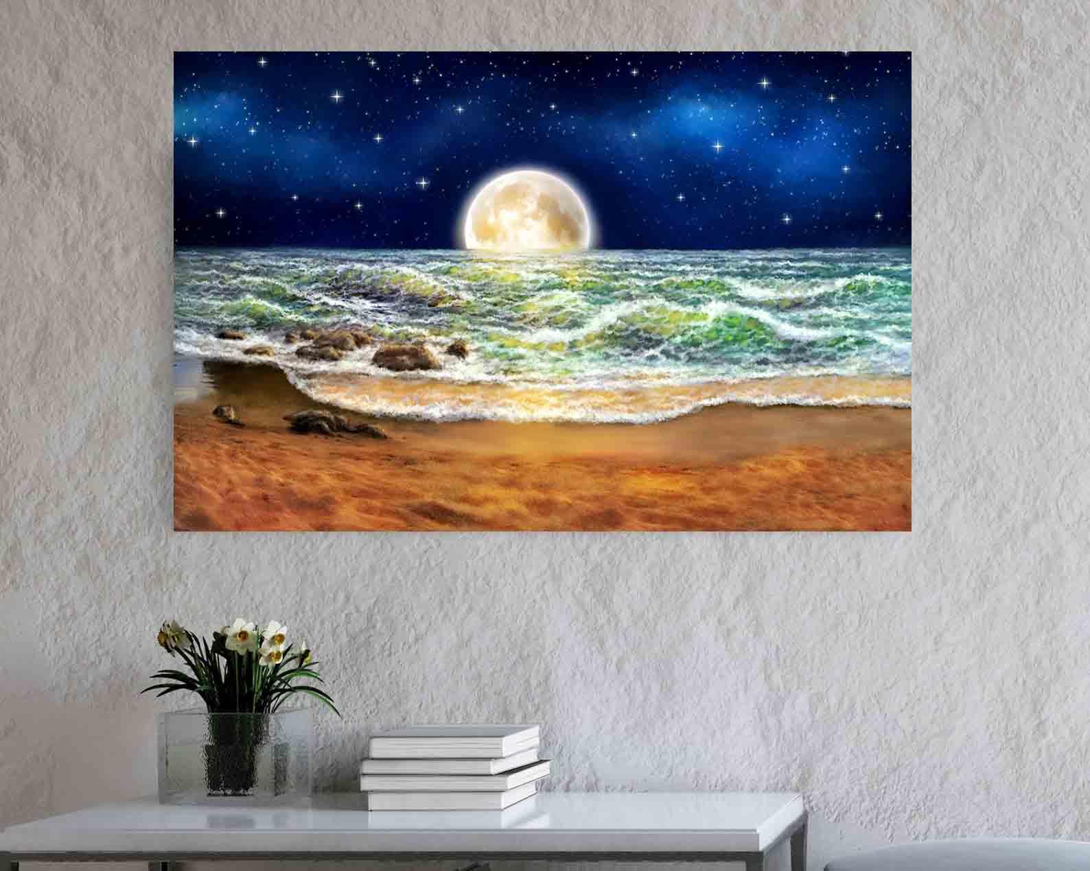 Peinture sur toile - Lune sur la mer