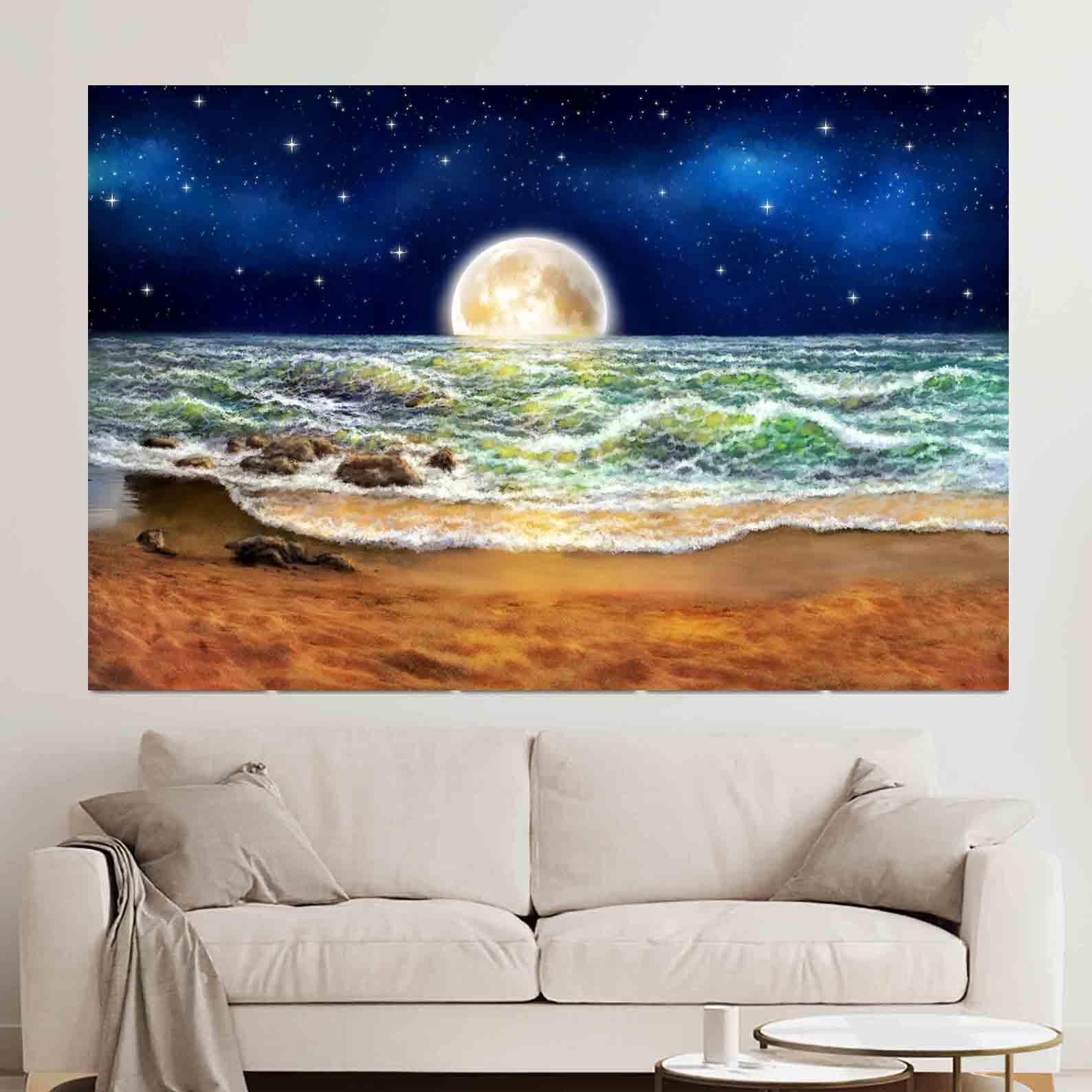 Peinture sur toile - Lune sur la mer