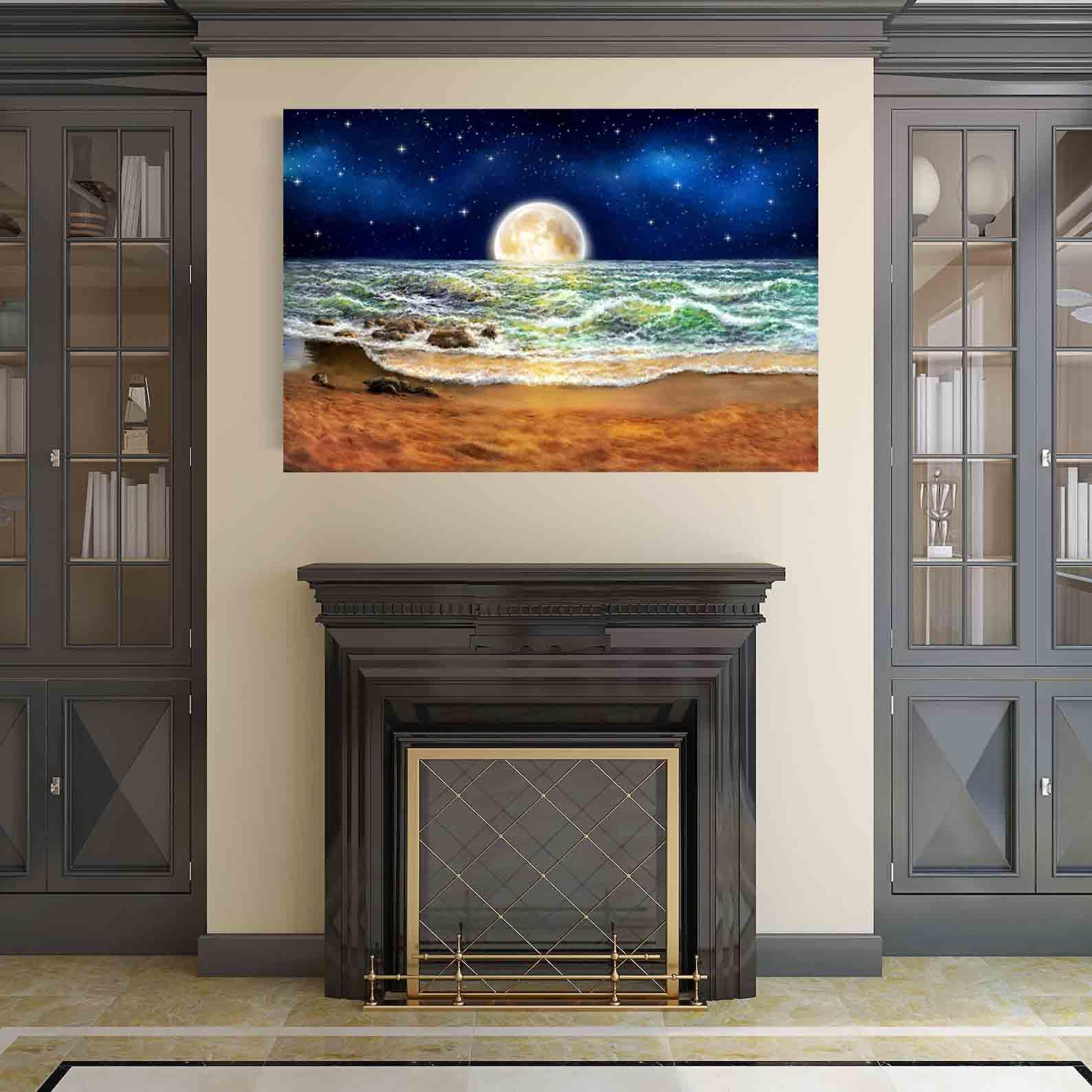 Peinture sur toile - Lune sur la mer