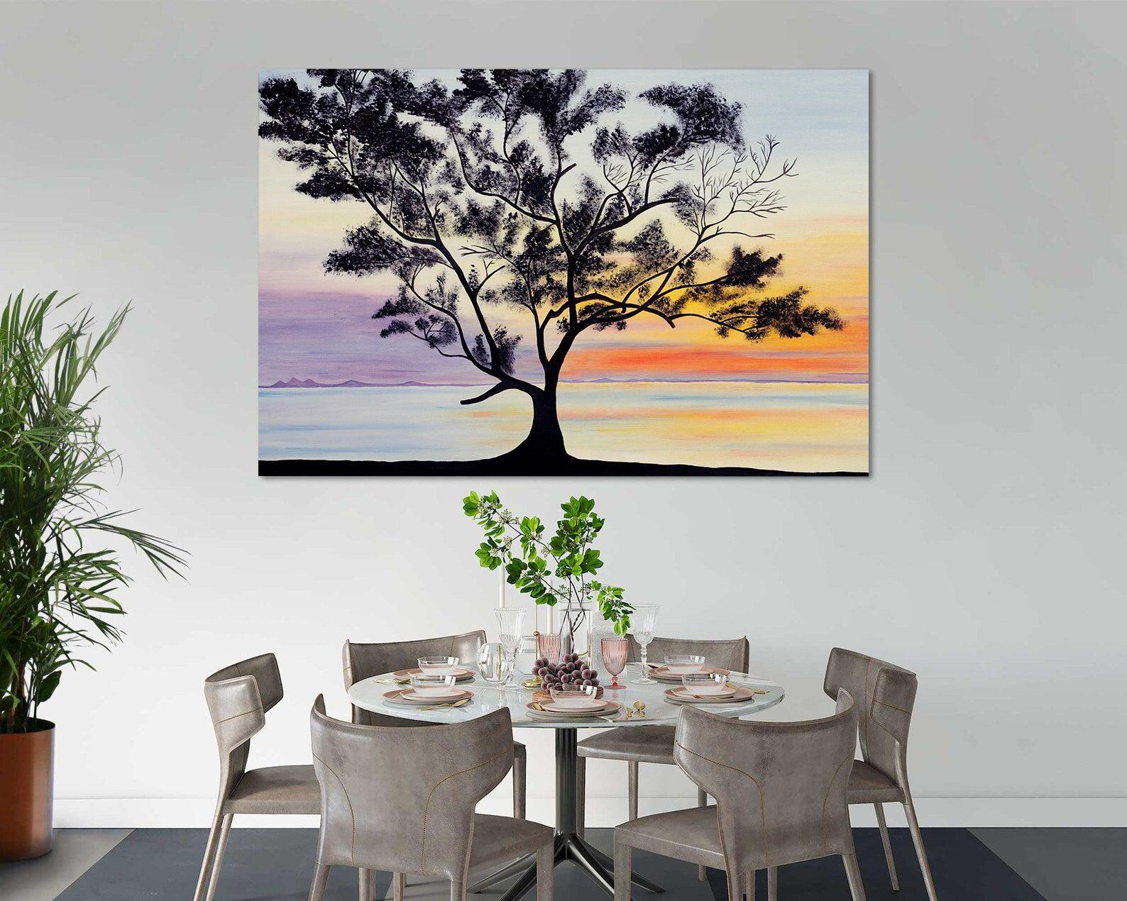 Peinture sur toile - Paysage au coucher du soleil
