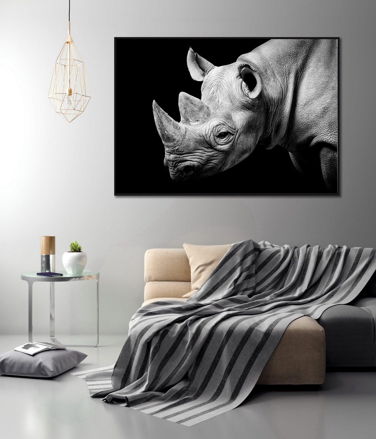 Peinture sur toile - Rhinocéros noir et blanc