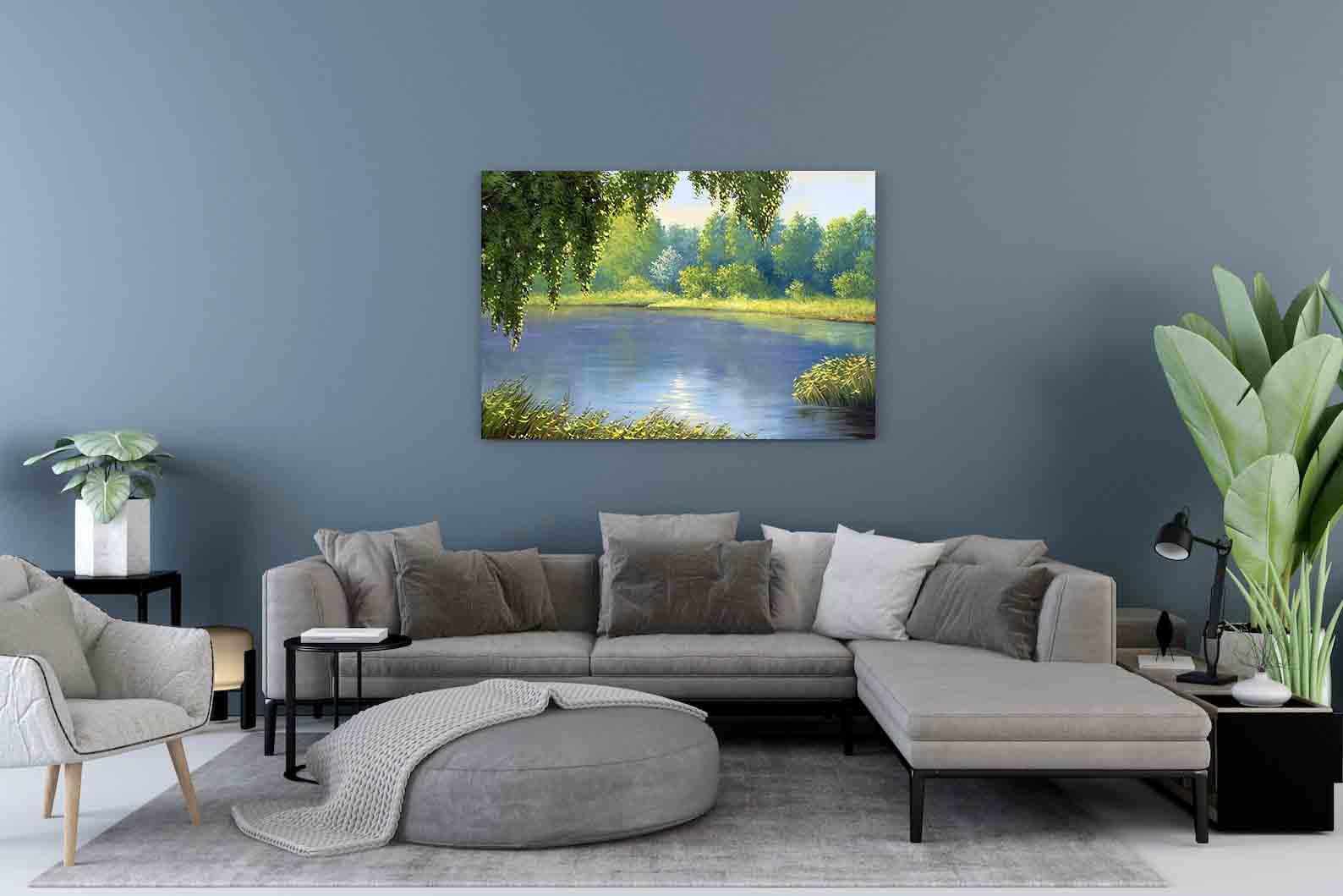 Peinture sur toile - Paysage d'été avec rivière