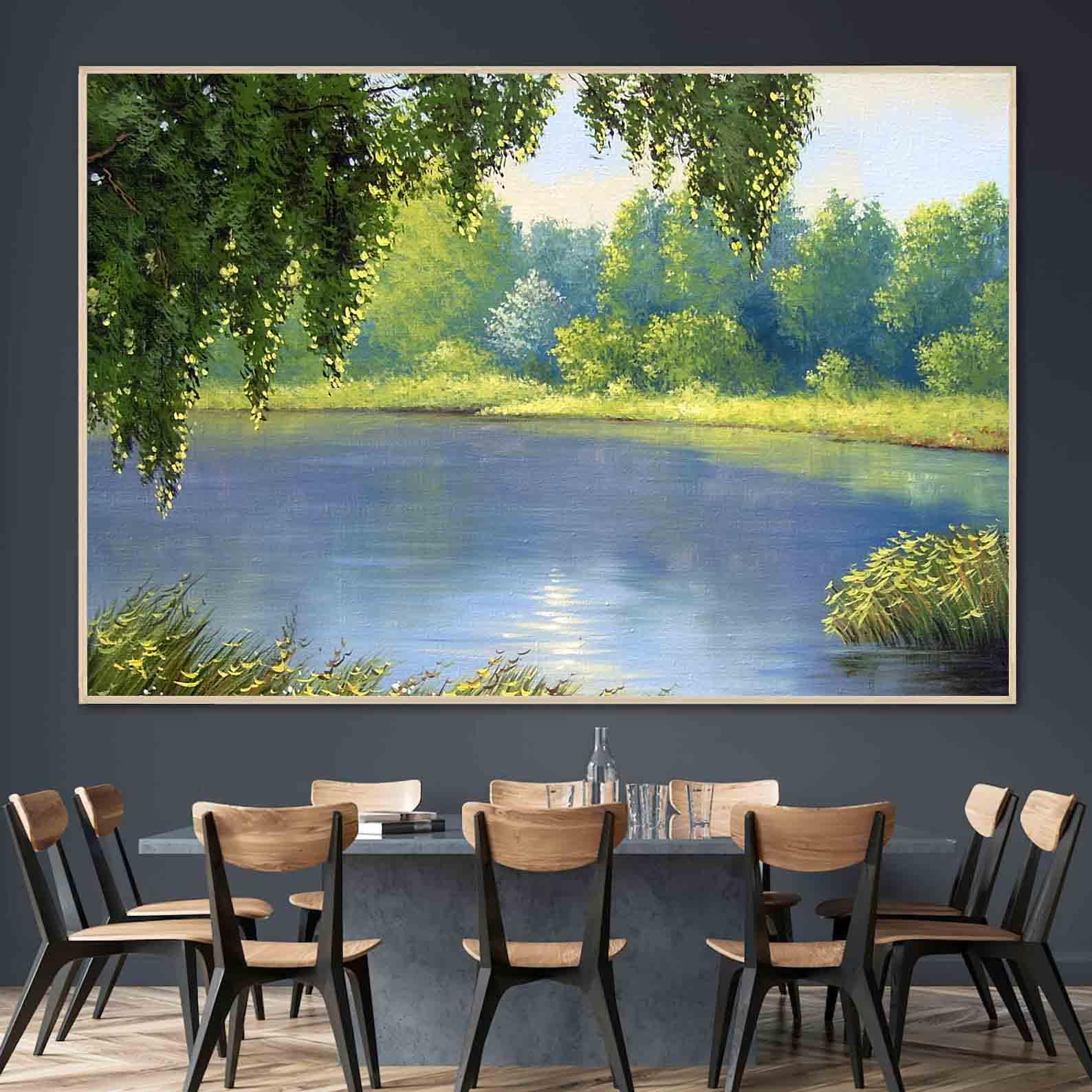 Peinture sur toile - Paysage d'été avec rivière