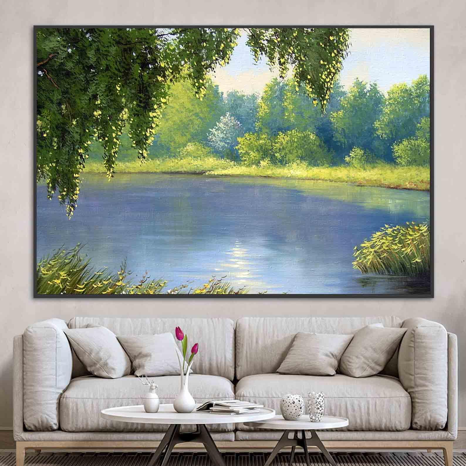 Peinture sur toile - Paysage d'été avec rivière