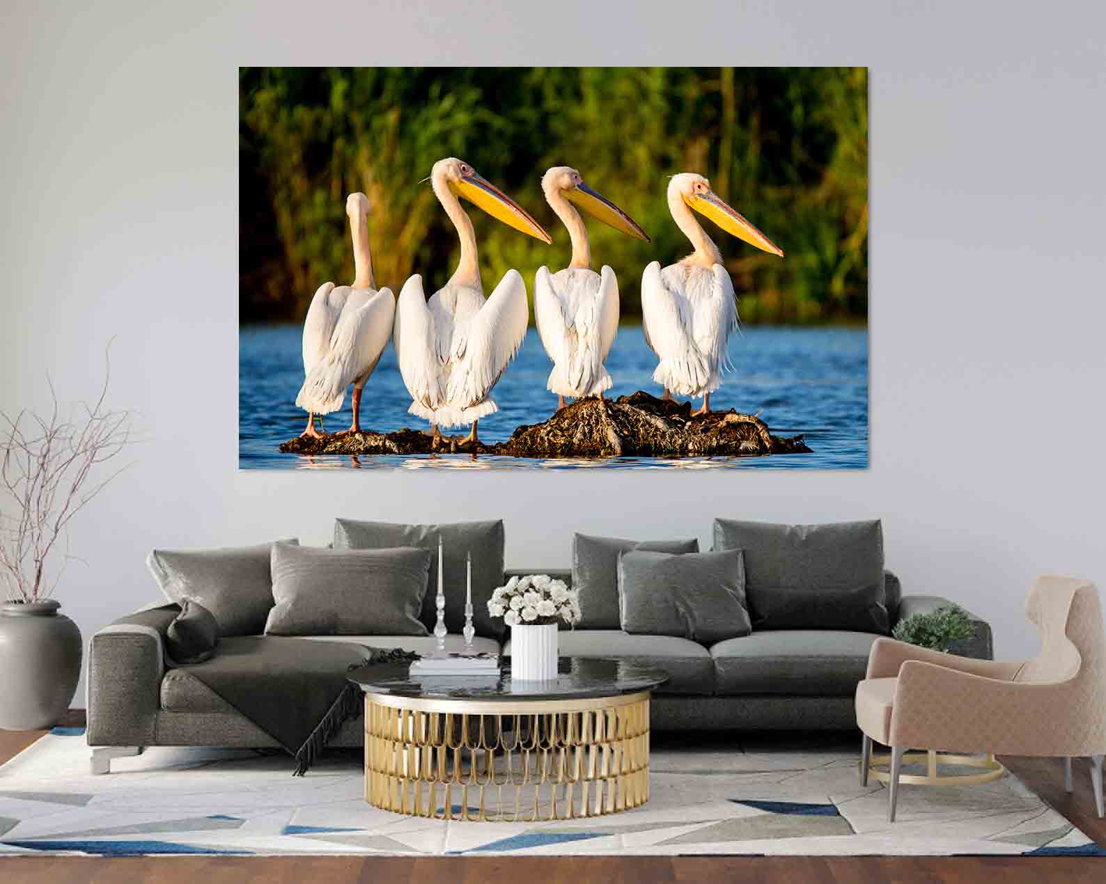 Peinture sur toile - Pélicans dans le delta du Danube