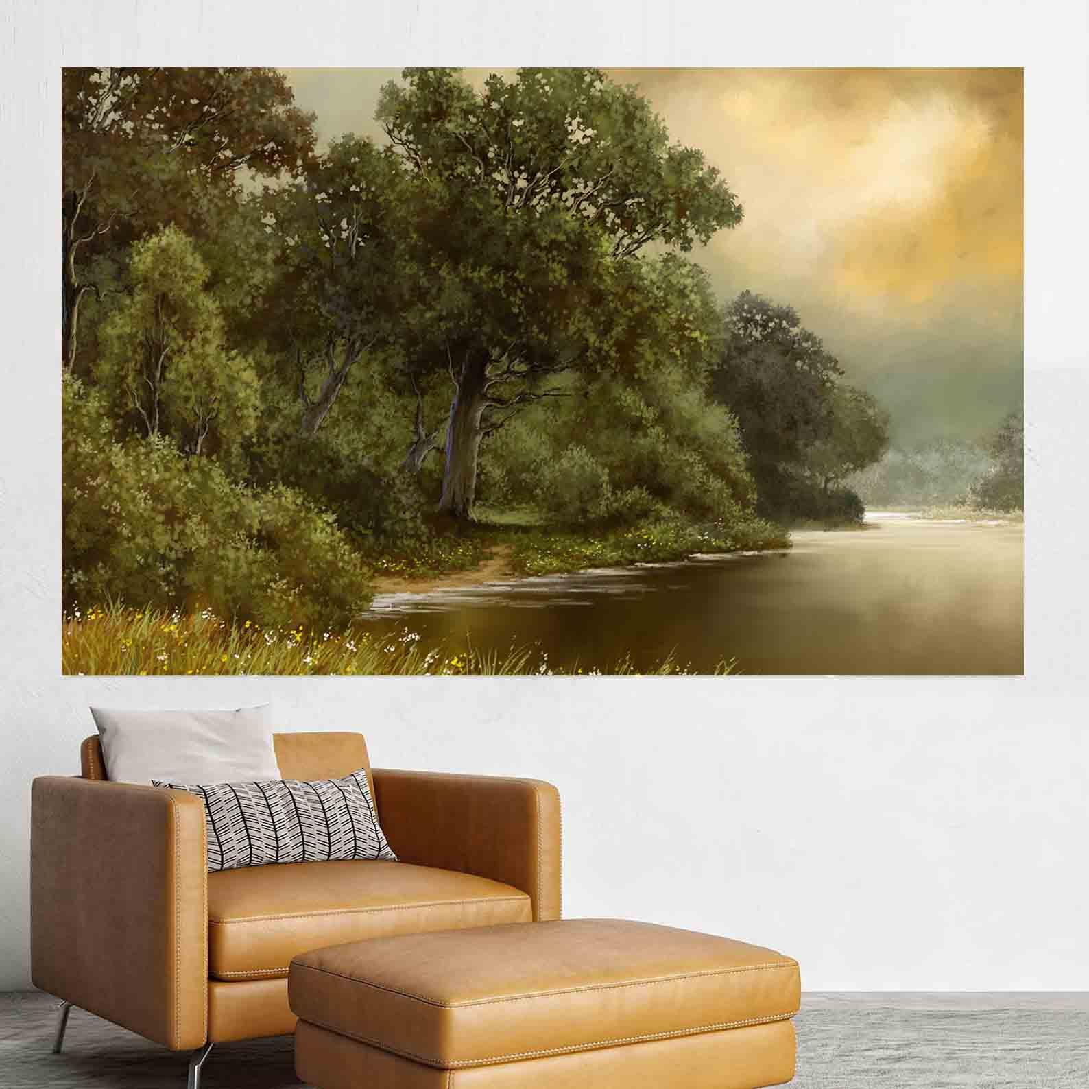 Peinture sur toile - Paysage d'été avec rivière