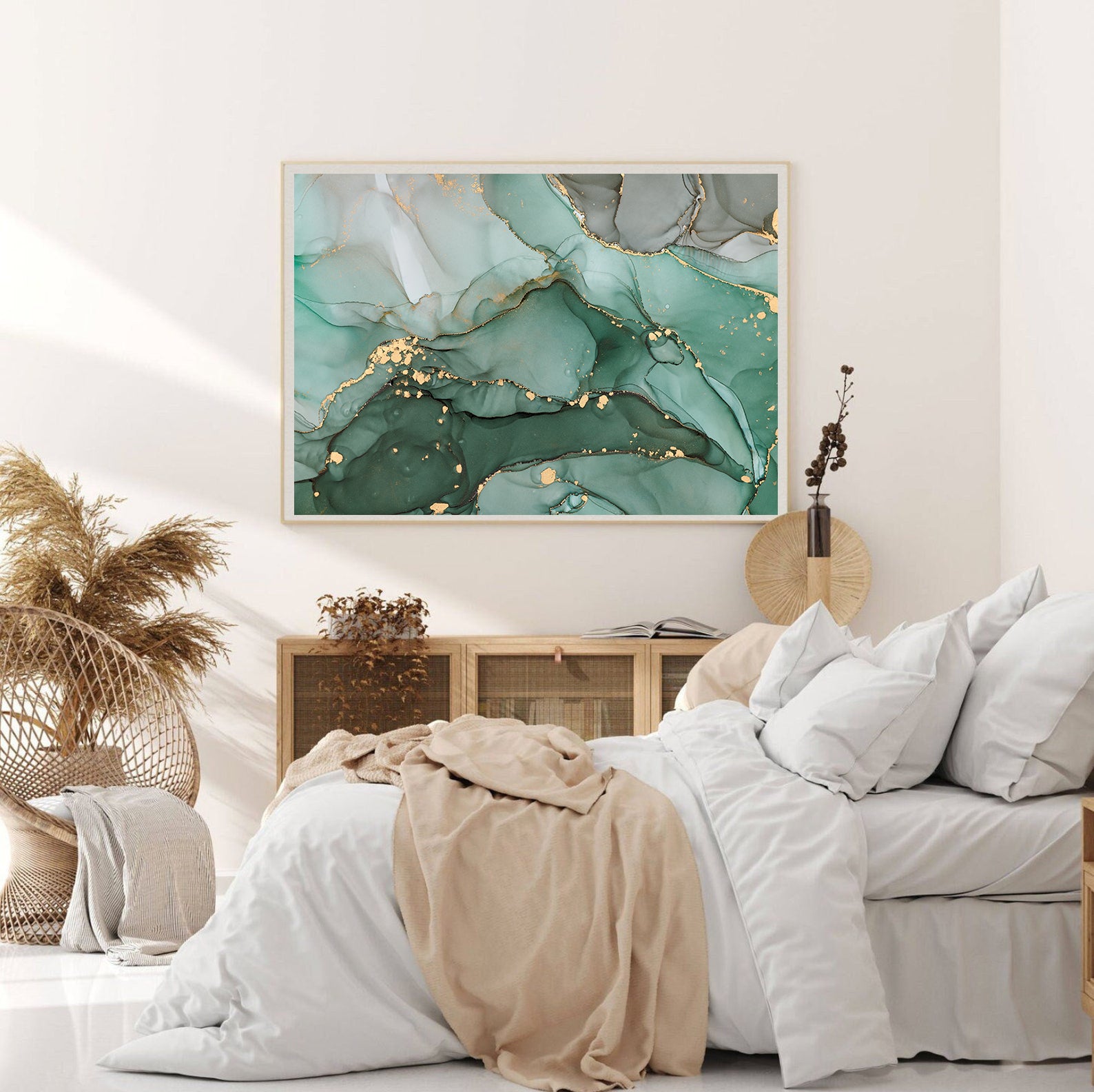 Peinture sur toile - Abstrait vert et or