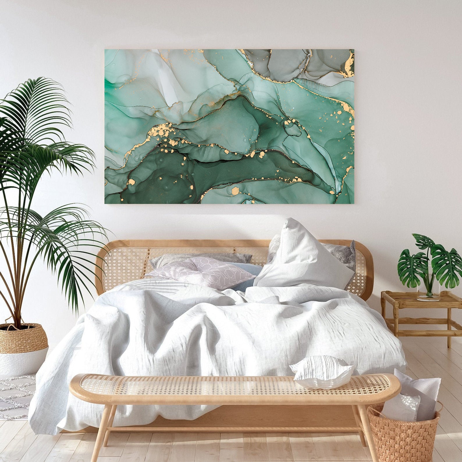 Peinture sur toile - Abstrait vert et or
