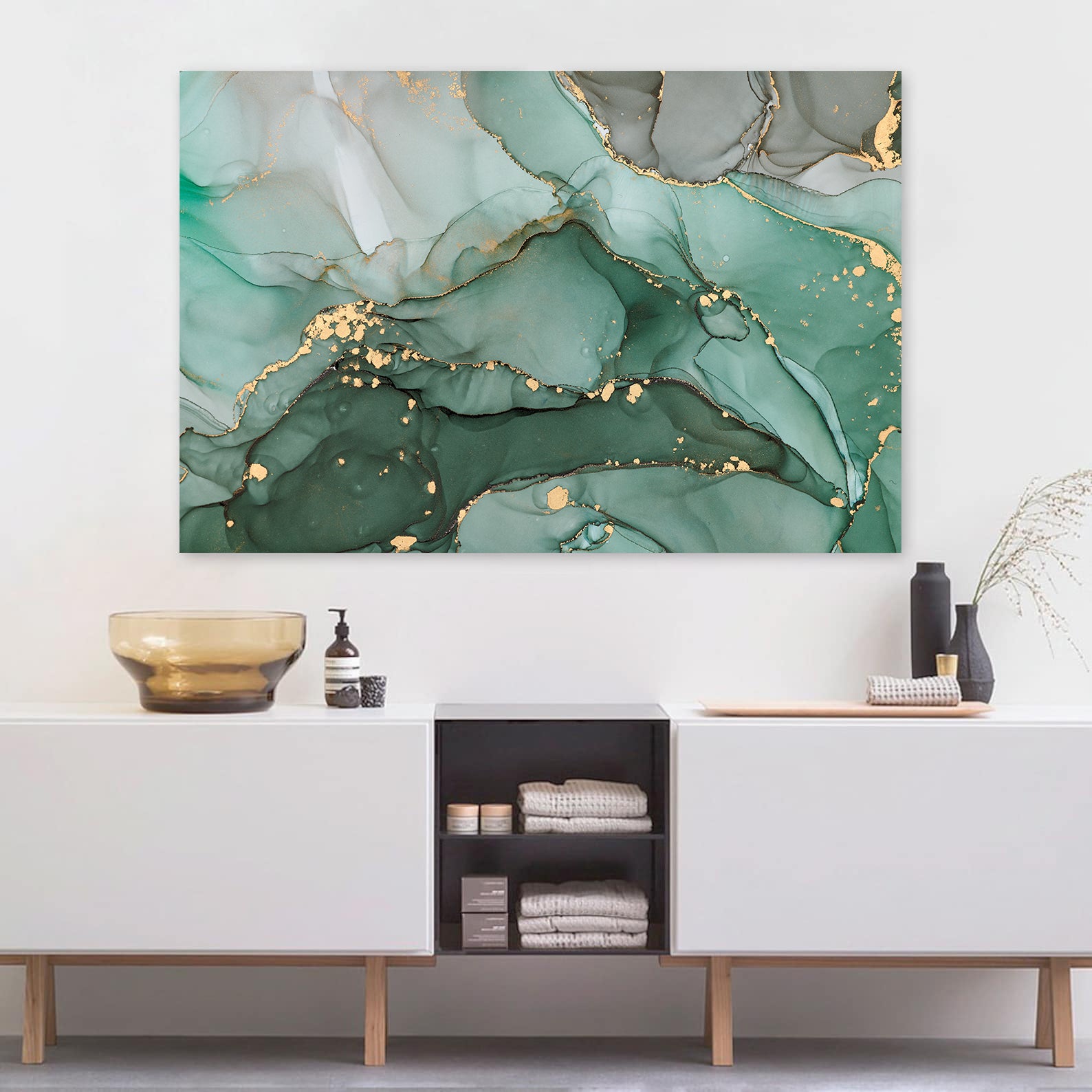 Peinture sur toile - Abstrait vert et or