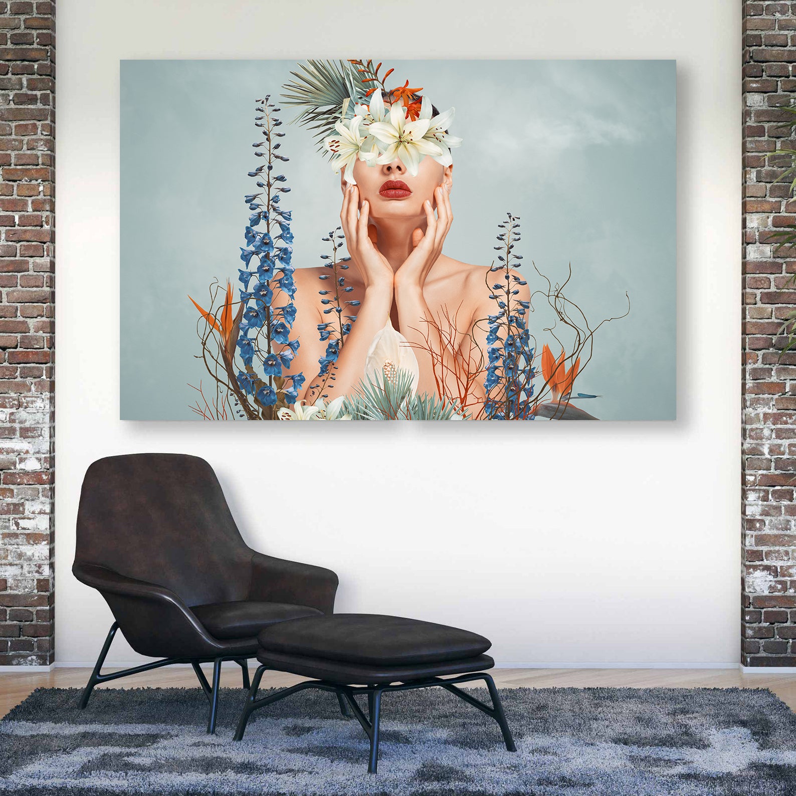 Leinwandbild - Portrait mit Blumen