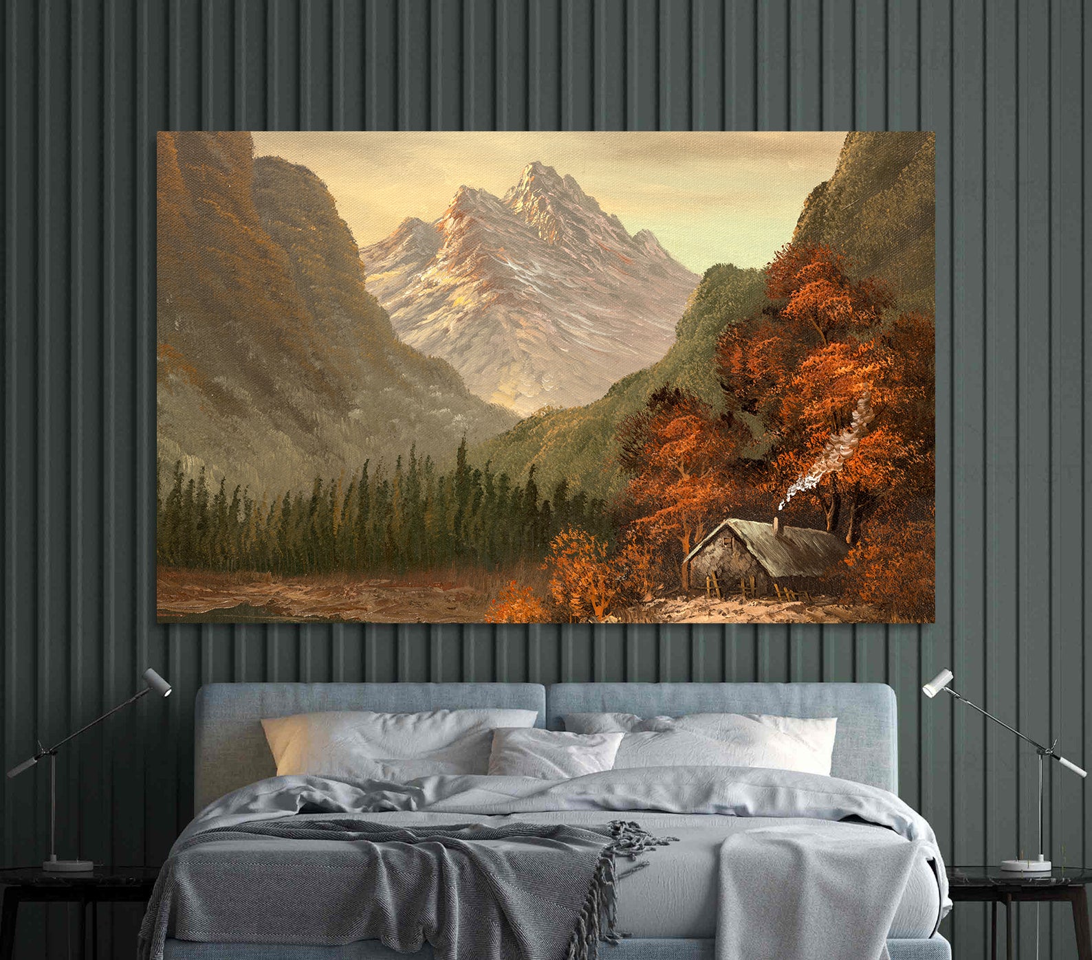 Peinture sur toile - Paysage avec montagnes